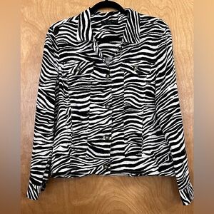 Tahari Zebra Print Linen Blend Jacket L